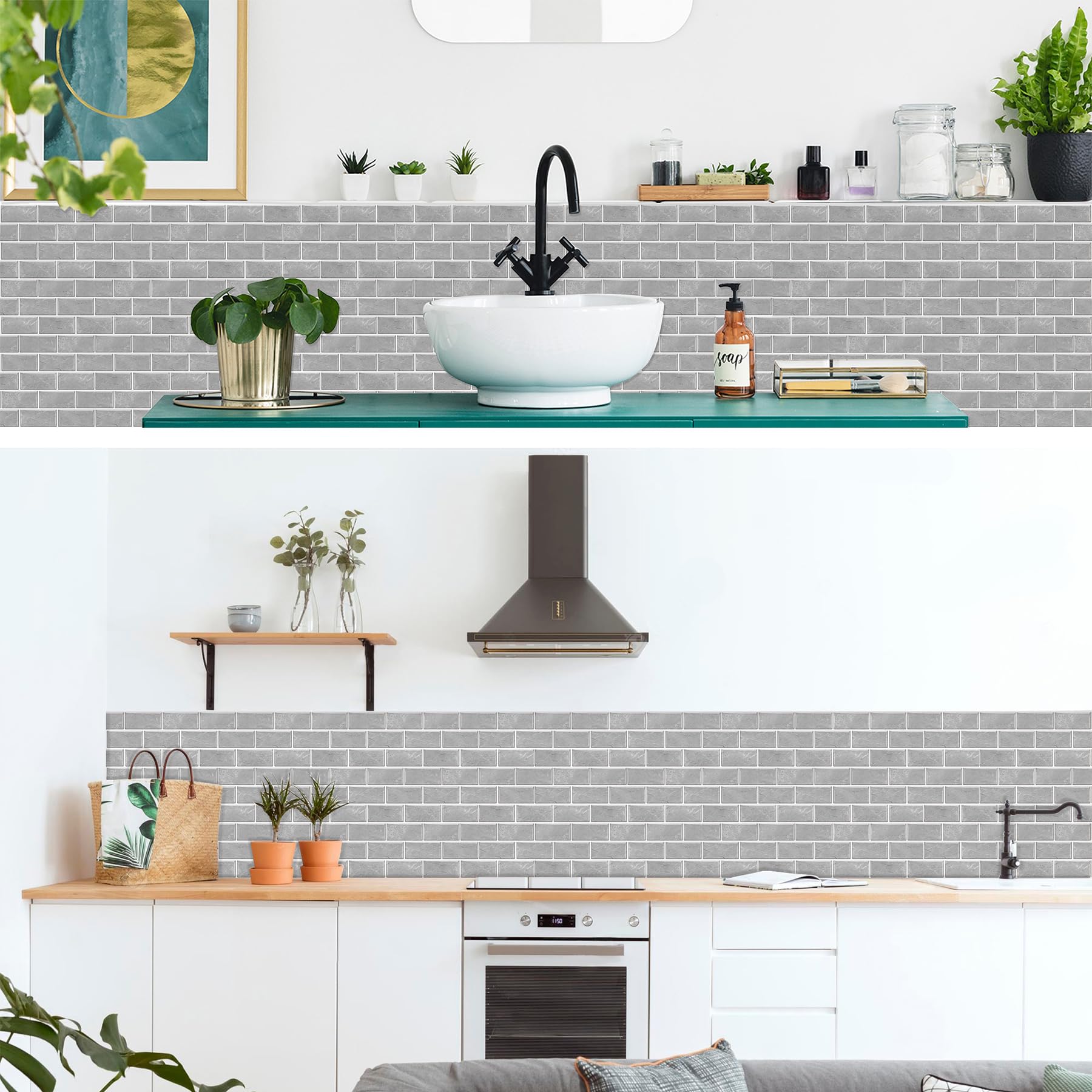 12-Sheet Grey Peel And Stick Wallpaper, Subway Tile 6''X12'' Self Adhesive Wall Tiles Waterproof Pvc Stick On Backsplash Vinyl D
